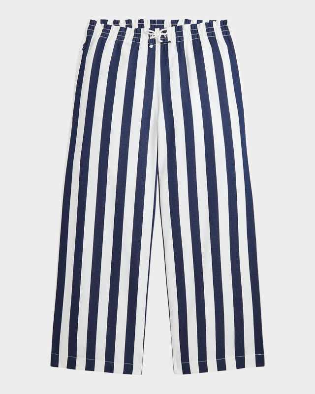 Girl's Cotton Dobby Striped Wide-Leg Pants, Size 8-16